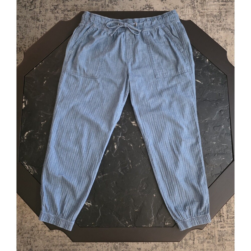 GAP Chambray Jogger Pants Blue Cotton Utility Pockets Drawstring Women’s L